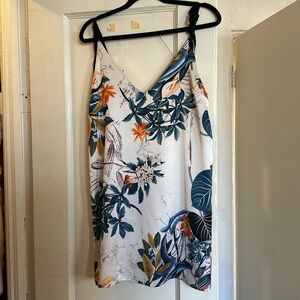 Tropical Floral Shift Dress Bow Straps